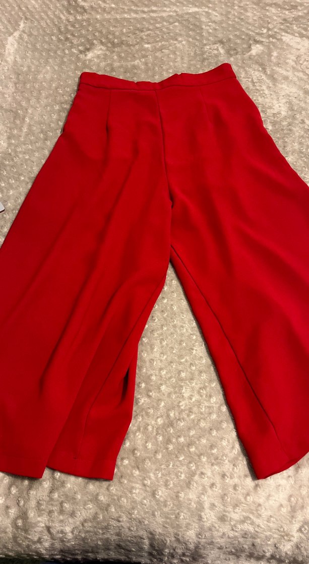 Kırmızı Uzun Salaş Kadın Kumaş Pantolon - Görsel 4
