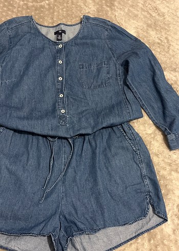 Düğmeli Uzun Kollu Jean Kadın Tulum - Görsel 3