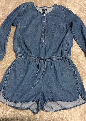 Düğmeli Uzun Kollu Jean Kadın Tulum - Görsel 4