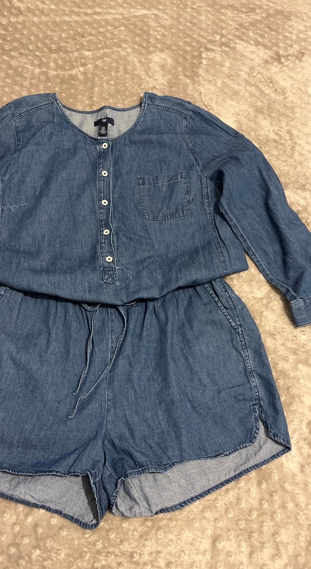 Düğmeli Uzun Kollu Jean Kadın Tulum - Görsel 3