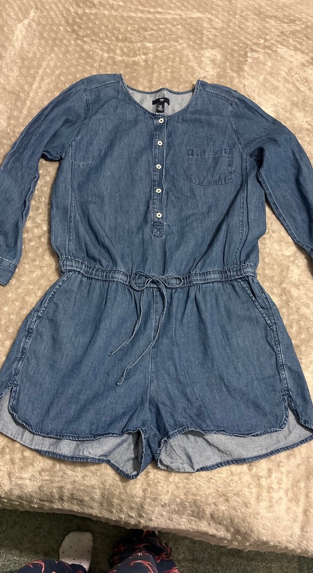 Düğmeli Uzun Kollu Jean Kadın Tulum - Görsel 4