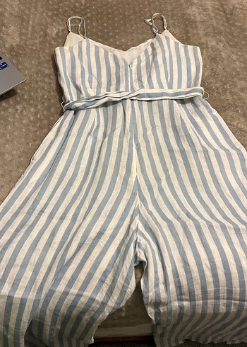 Mavi Çizgili Kemerli Kadın Tulum - Görsel 4