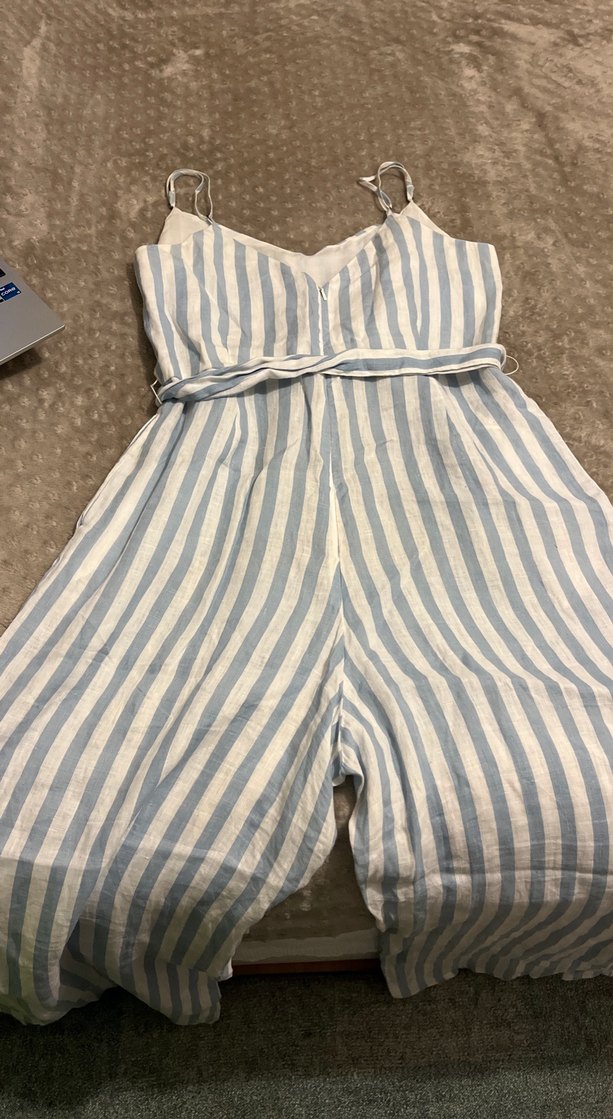 Mavi Çizgili Kemerli Kadın Tulum - Görsel 4