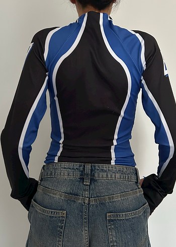 Mavi Baskılı Yüksek Yaka üst - Görsel 2