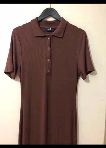 Kahverengi Polo Yaka Uzun Elbise - Görsel 2