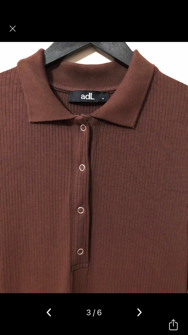 Kahverengi Polo Yaka Uzun Elbise - Görsel 3