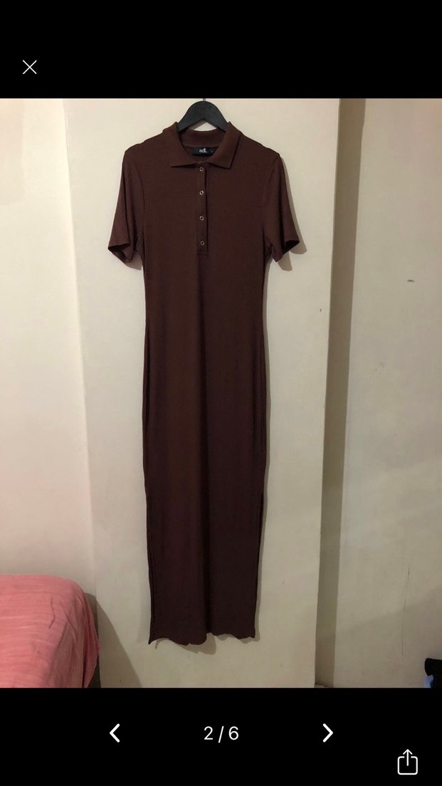 Kahverengi Polo Yaka Uzun Elbise - Görsel 4