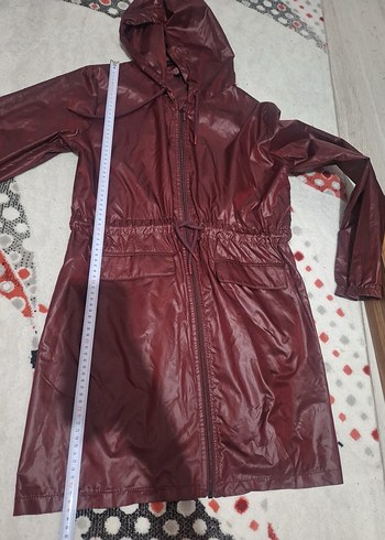 Bordo Parlak Bel Detaylı Kadın Yağmurluk penti large beden - Görsel 8