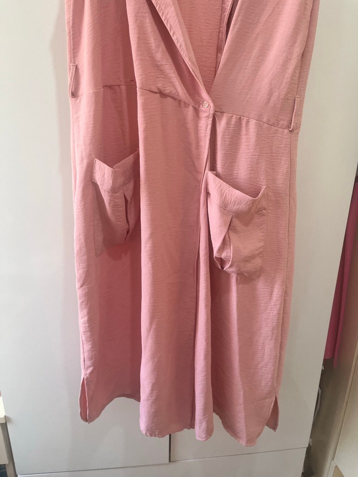 Pembe Uzun Kollu Salaş Kadın Elbise - Görsel 2