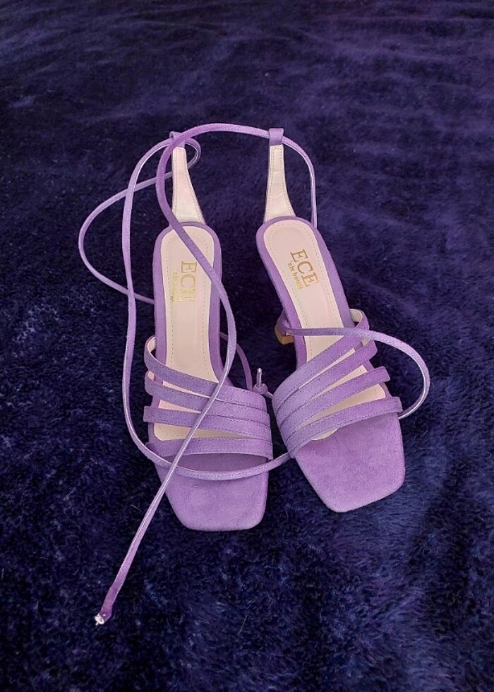 ECE'nin Butiği süet bağlamalı mor topuklu ayakkabı - Görsel 4
