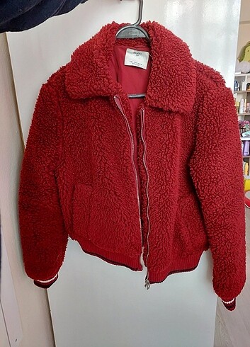 BERSHKA BORDO KIŞLIK PELUŞ KABAN - Görsel 4