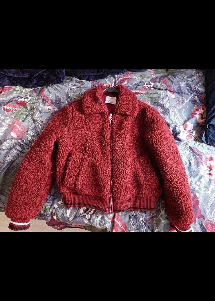 BERSHKA BORDO KIŞLIK PELUŞ KABAN - Görsel 3