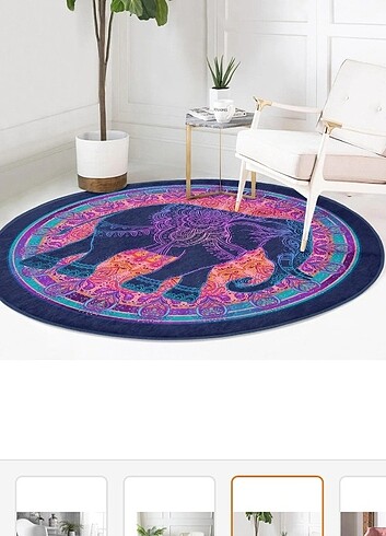 BOHEM OTANTİK ETNİK FİL DESENLİ MOR YUVARLAK HALI 150X150CM - Görsel 4