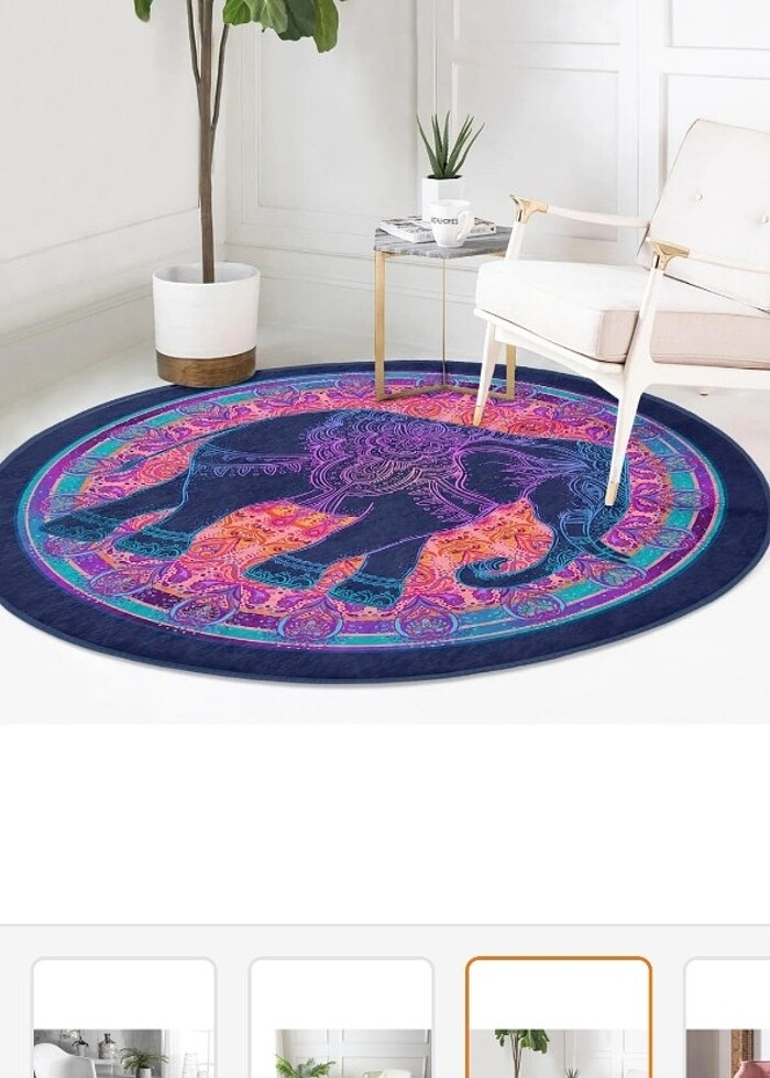 BOHEM OTANTİK ETNİK FİL DESENLİ MOR YUVARLAK HALI 150X150CM - Görsel 4