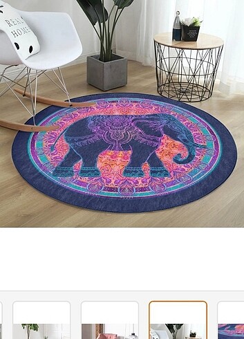 BOHEM OTANTİK ETNİK FİL DESENLİ YUVARLAK MOR HALI 120X120CM - Görsel 4