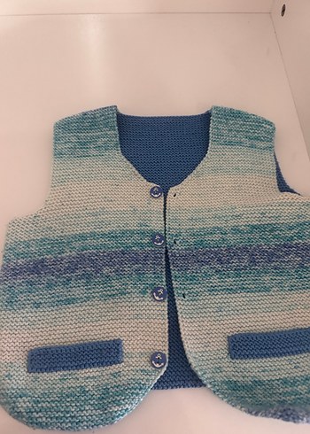 Erkek Çocuk Örgü Mavi Yelek - Görsel 3