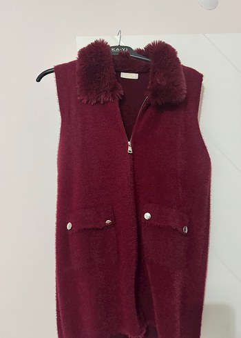 Bordo Kürklü Kadın Yelek - Görsel 4