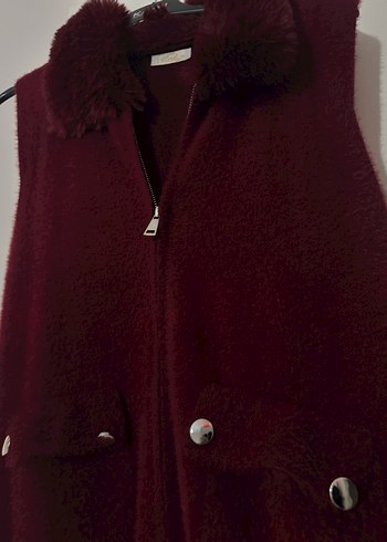 Bordo Kürklü Kadın Yelek - Görsel 5