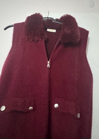 Bordo Kürklü Kadın Yelek - Görsel 3