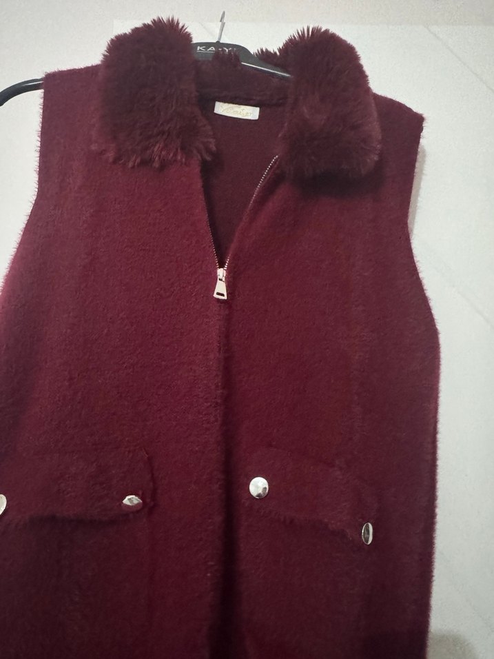 Bordo Kürklü Kadın Yelek - Görsel 2