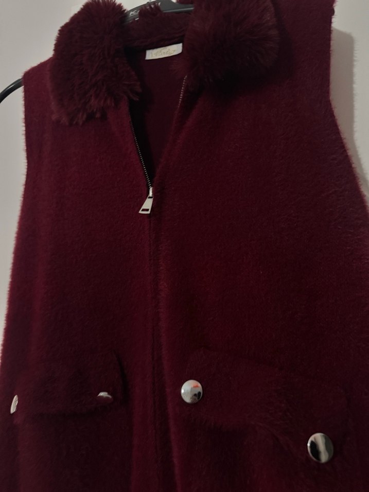 Bordo Kürklü Kadın Yelek - Görsel 5