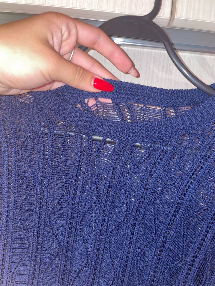 Lacivert Örgü Kadın Triko Kazak - Görsel 4