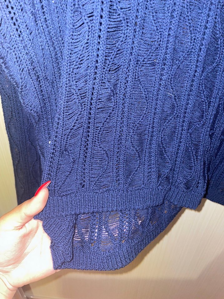 Lacivert Örgü Kadın Triko Kazak - Görsel 3