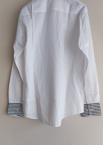 Çizgili Yaka Detaylı Beyaz Erkek Gömlek - Görsel 4