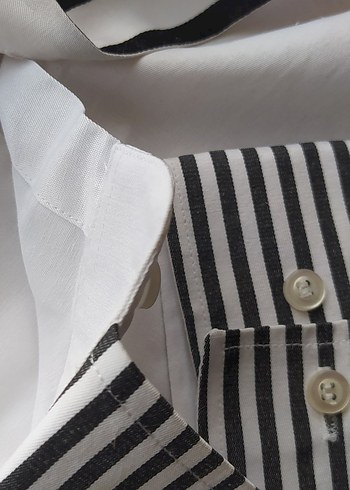 Çizgili Yaka Detaylı Beyaz Erkek Gömlek - Görsel 7