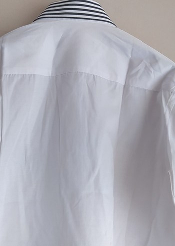Çizgili Yaka Detaylı Beyaz Erkek Gömlek - Görsel 6