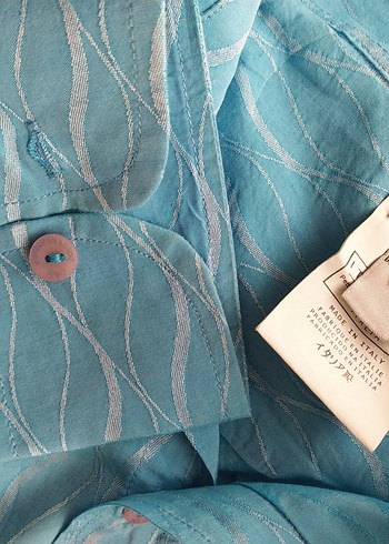 Dg Mavi Bağlama Desenli Keten Erkek Gömlek - Görsel 6