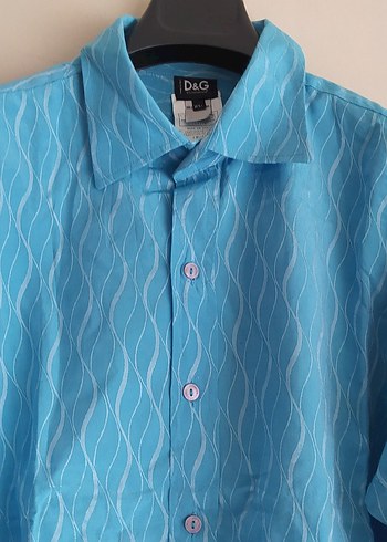 Dg Mavi Bağlama Desenli Keten Erkek Gömlek - Görsel 3