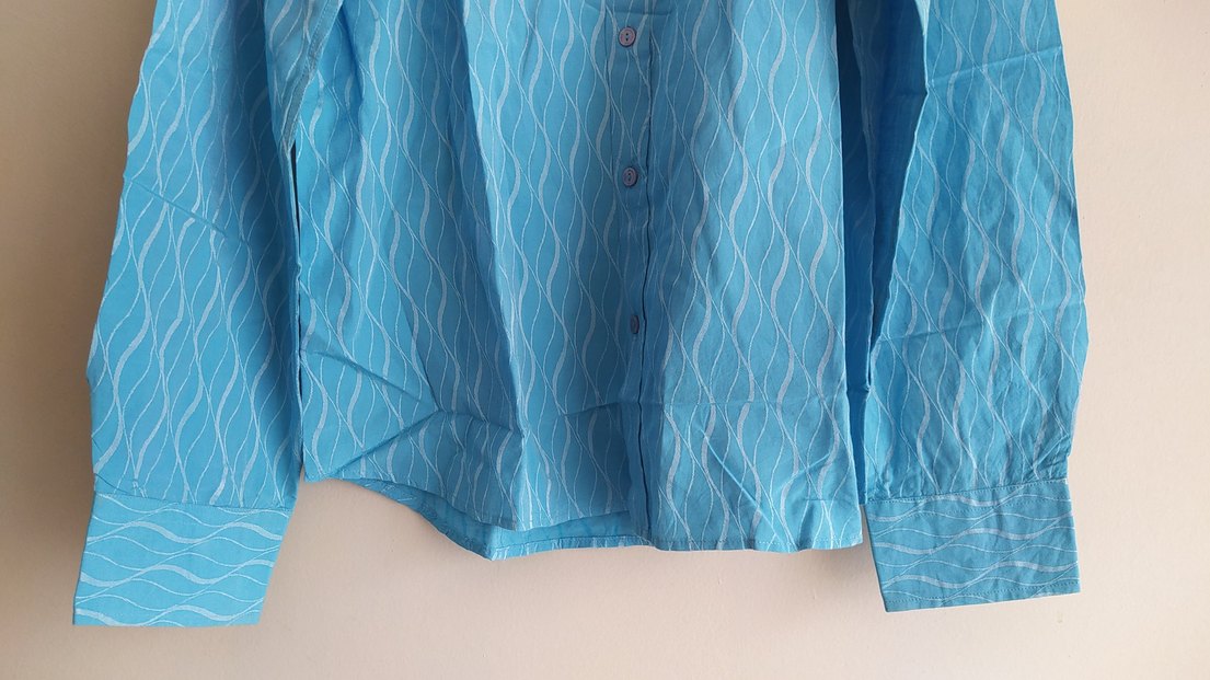 Dg Mavi Bağlama Desenli Keten Erkek Gömlek - Görsel 2