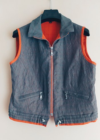 Gri Keten yelek Fermuarlı Ceket - Görsel 2