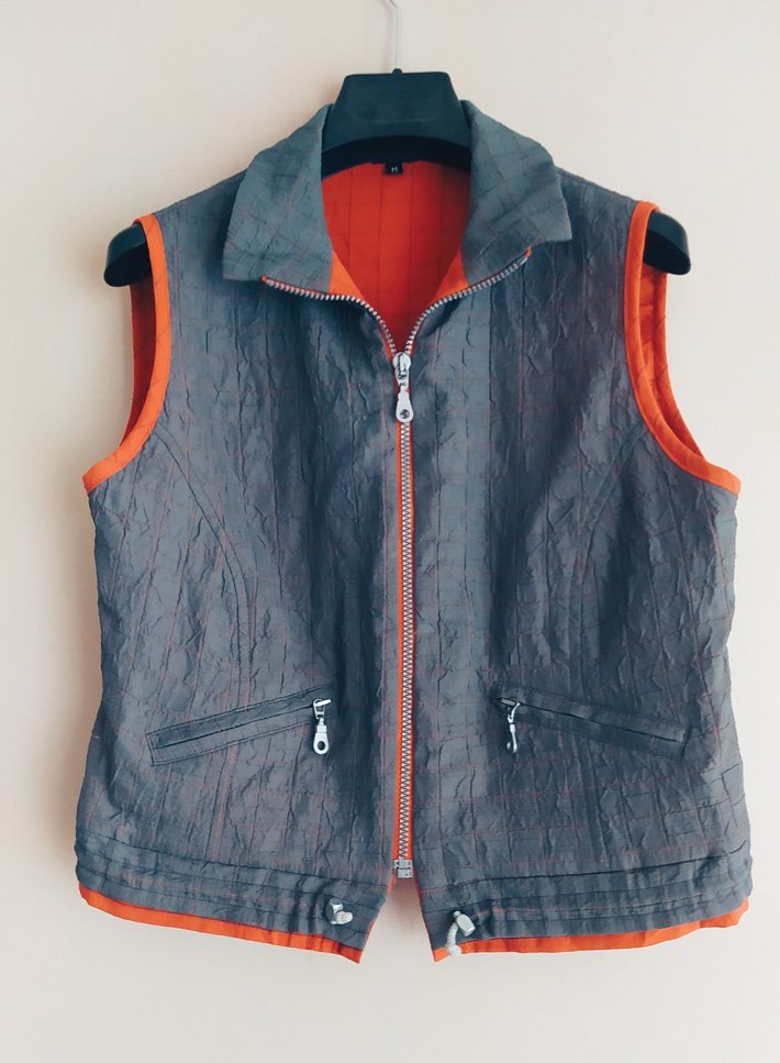 Gri Keten yelek Fermuarlı Ceket - Görsel 2