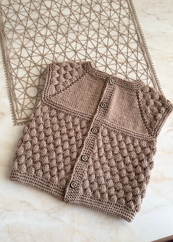 Kız Çocuk Kahverengi Örgü Yelek - Görsel 2