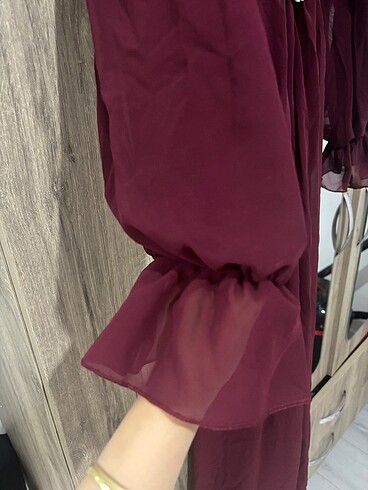 38 Beden bordo Renk tesettür tül elbise