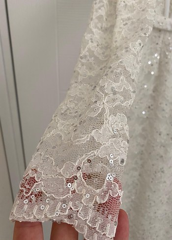 38 Beden Dantel Detaylı midi krem Kadın elbise nikah elbisesi