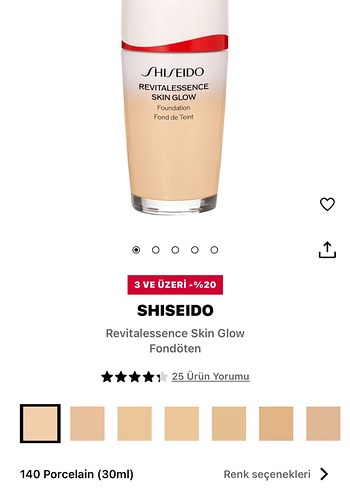 Shiseido Revitalessence Skin Glow Fondöten 140 Porcelain