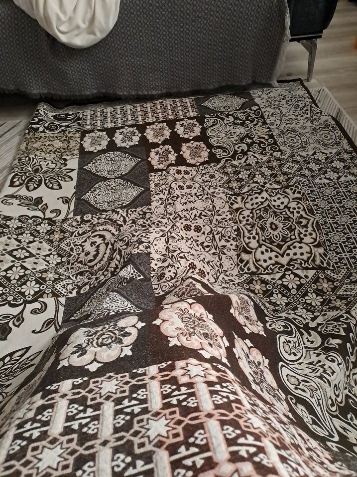 Bohem Gri Desenli Halı ortusu - Görsel 3