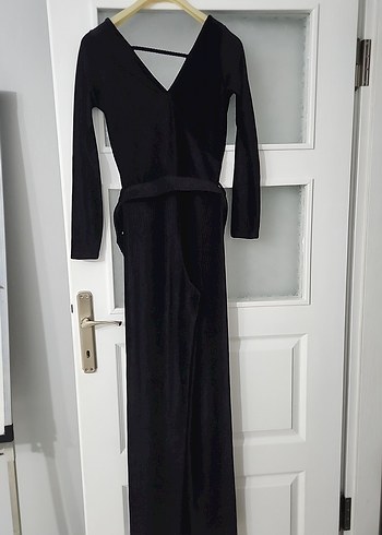 Siyah Kadife Kadın Uzun Tulum - Görsel 2