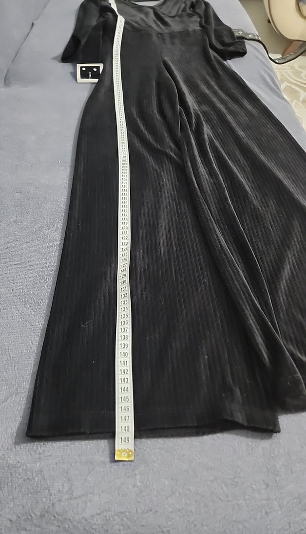 Siyah Kadife Kadın Uzun Tulum - Görsel 3