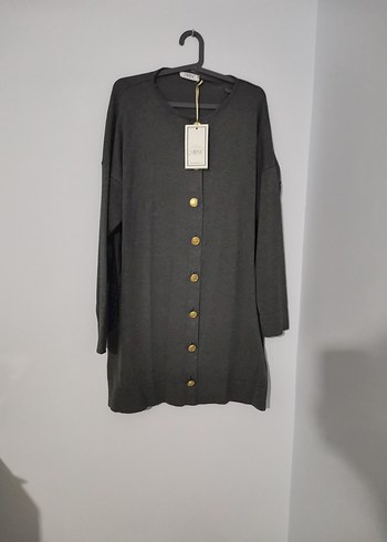 Zara Düğmeli Gri Midi Kadın Hırka