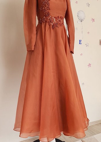 Abiye Uzun Kollu Kahverengi Vintage Elbise