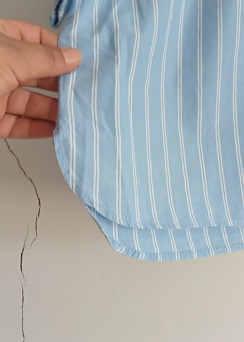 42 Beden Mavi Çizgili Kısa Kollu Gömlek