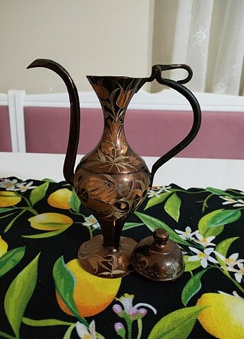 Vintage Love Çok eskilerden kalma antika kalem işçiliği ile bakır ibrik 21 cm