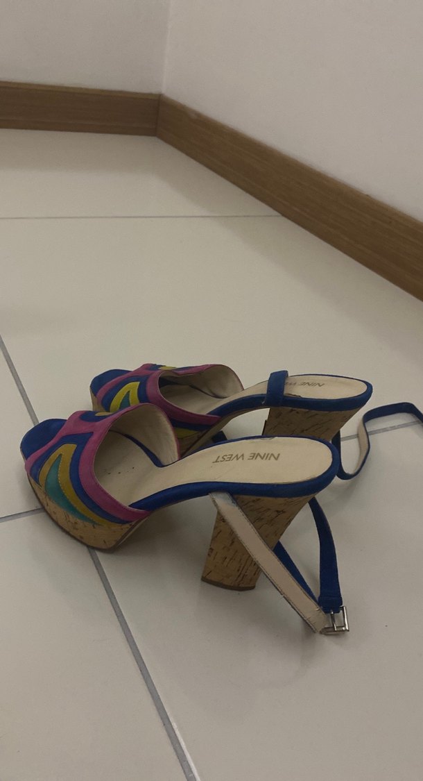 Renkli Bağcıklı Kadın Dolgu Topuklu Ayakkabı - Görsel 2