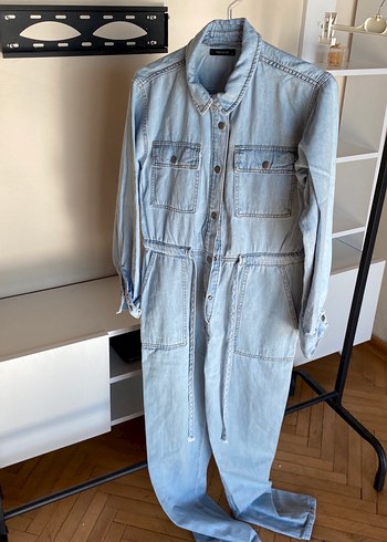 Düğmeli Denim Tulum