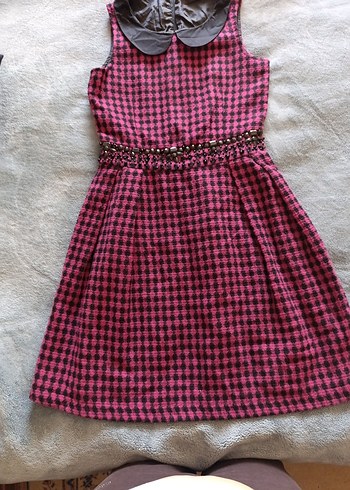 Düğmeli, Yakalı Pembe Desenli Bolero - Görsel 4