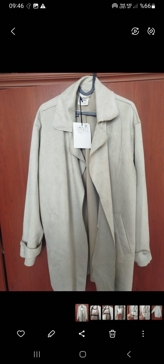 Bej Süet Kadın Trençkot - Görsel 5